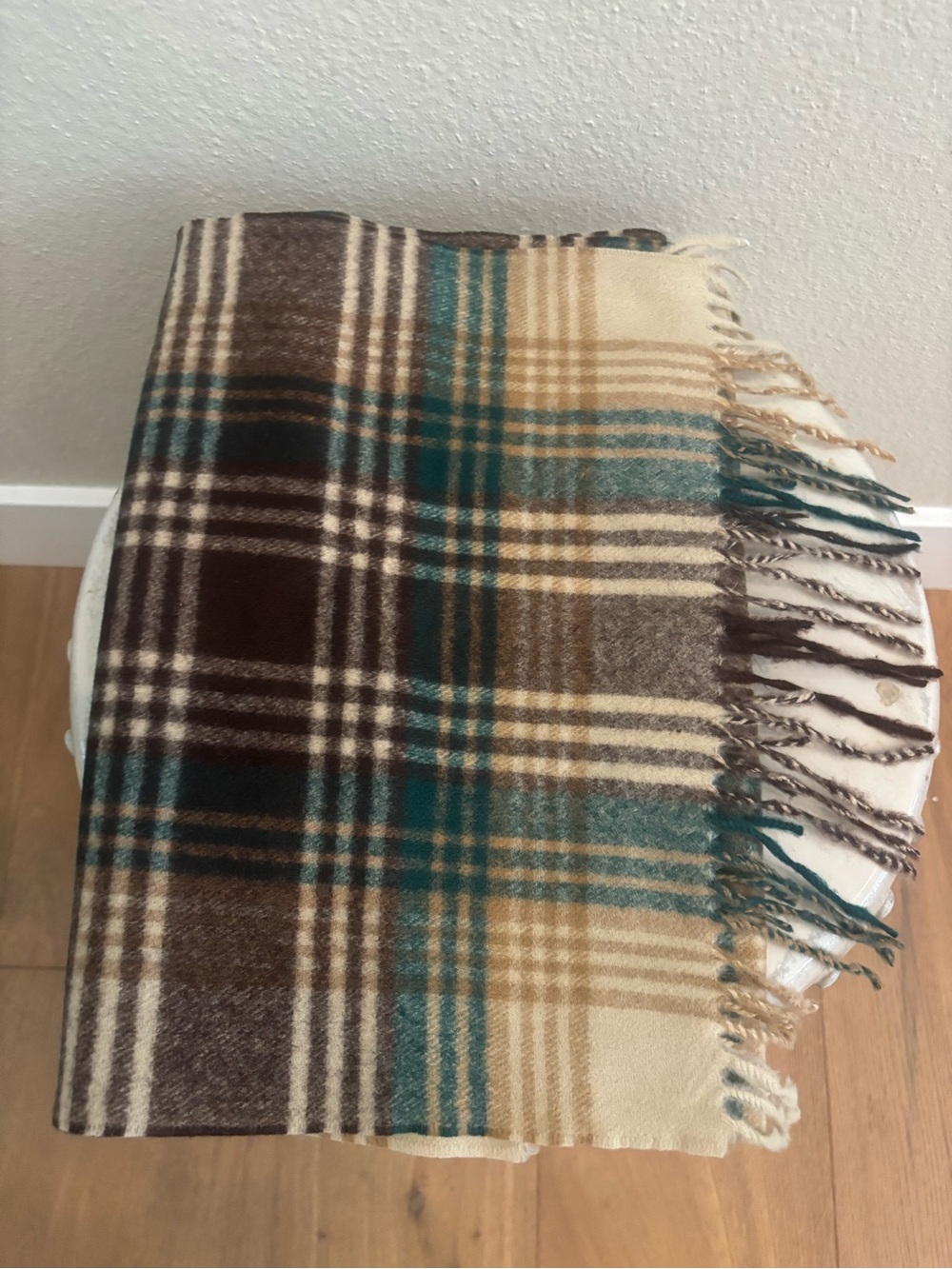 Plaid Cashmere Scarf 70” w/o the Fringe NWOT